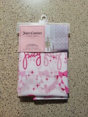 Juicy Couture PEVA Shower Curtain Diamonds Hearts Juicy Spellout Pink 70x72 Y2K